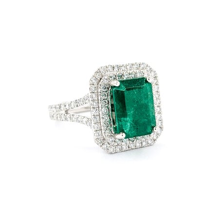 Ring Double Halo 1.10ctw Round Diamonds 3.64ct Emerald Platinum sz7 224060191