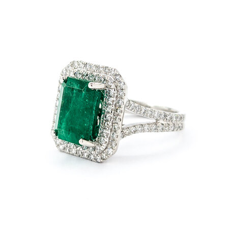 Ring Double Halo 1.10ctw Round Diamonds 3.64ct Emerald Platinum sz7 224060191