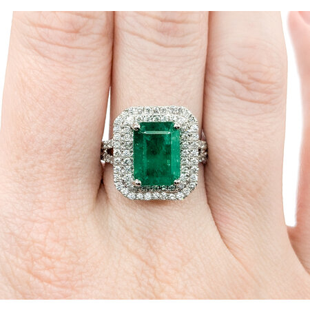 Ring Double Halo 1.10ctw Round Diamonds 3.64ct Emerald Platinum sz7 224060191