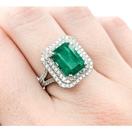 Ring Double Halo 1.10ctw Round Diamonds 3.64ct Emerald Platinum sz7 224060191