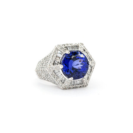 Ring Hexegon 1.82ctw Round/Baguette Diamonds 6.45ct Tanzanite 14kw sz6.75 224060166