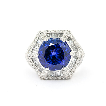 Ring Hexegon 1.82ctw Round/Baguette Diamonds 6.45ct Tanzanite 14kw sz6.75 224060166