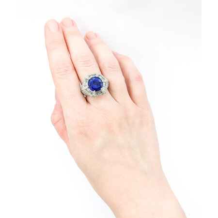 Ring Hexegon 1.82ctw Round/Baguette Diamonds 6.45ct Tanzanite 14kw sz6.75 224060166