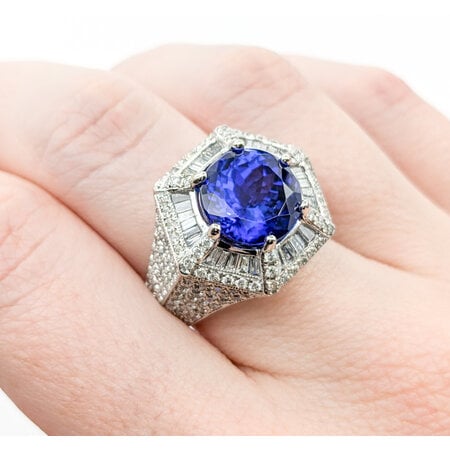 Ring Hexegon 1.82ctw Round/Baguette Diamonds 6.45ct Tanzanite 14kw sz6.75 224060166