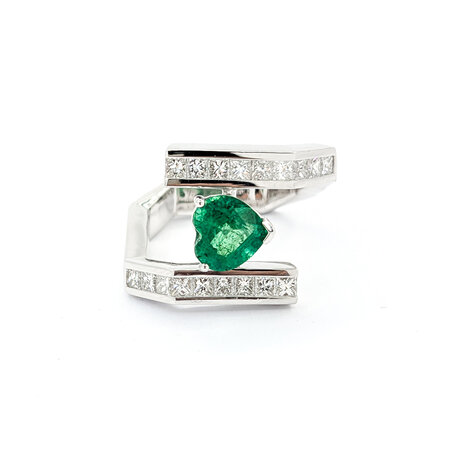 Ring Geometric Shank .90ctw Princess Diamonds 1.29ct Emerald Platinum sz6.5 224060186