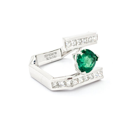 Ring Geometric Shank .90ctw Princess Diamonds 1.29ct Emerald Platinum sz6.5 224060186