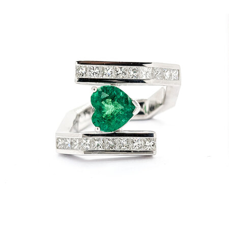 Ring Geometric Shank .90ctw Princess Diamonds 1.29ct Emerald Platinum sz6.5 224060186