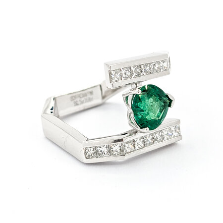 Ring Geometric Shank .90ctw Princess Diamonds 1.29ct Emerald Platinum sz6.5 224060186