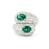  Ring Pave Toi et Moi 3.81ctw Round Diamonds 1.48ctw Emeralds Platinum sz6 224060190
