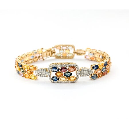 Bracelet 1.44ctw Round Diamonds 21.43ctw Multi Color Sapphires 14ky 7" 12.5mm 224063254