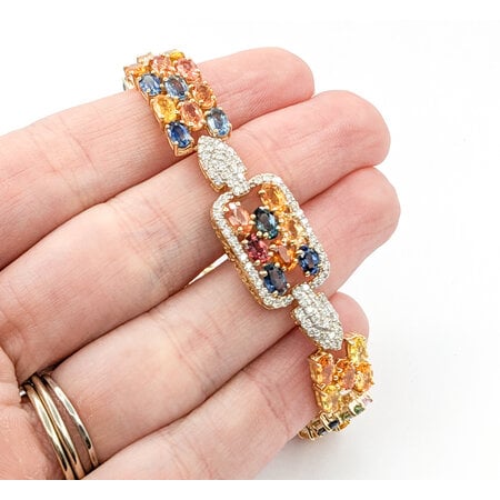 Bracelet 1.44ctw Round Diamonds 21.43ctw Multi Color Sapphires 14ky 7" 12.5mm 224063254