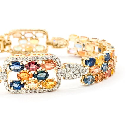 Bracelet 1.44ctw Round Diamonds 21.43ctw Multi Color Sapphires 14ky 7" 12.5mm 224063254