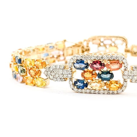 Bracelet 1.44ctw Round Diamonds 21.43ctw Multi Color Sapphires 14ky 7" 12.5mm 224063254