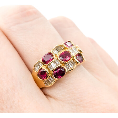 Ring .74ctw Round/Baguette Diamonds 1.74ctw Rubies 18ky sz7 224060174