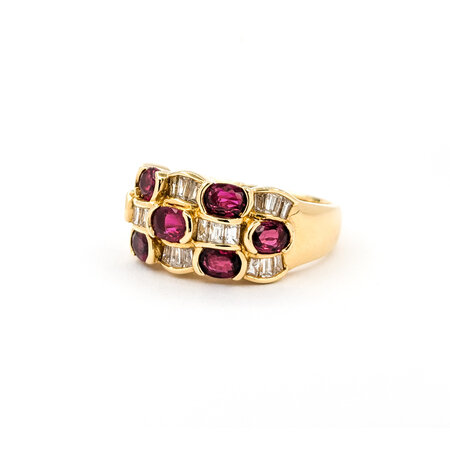 Ring .74ctw Round/Baguette Diamonds 1.74ctw Rubies 18ky sz7 224060174