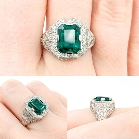 Ring .80ctw Round Diamonds 3.31ct Emerald Platinum sz7 224060184