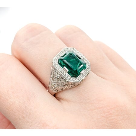 Ring .80ctw Round Diamonds 3.31ct Emerald Platinum sz7 224060184