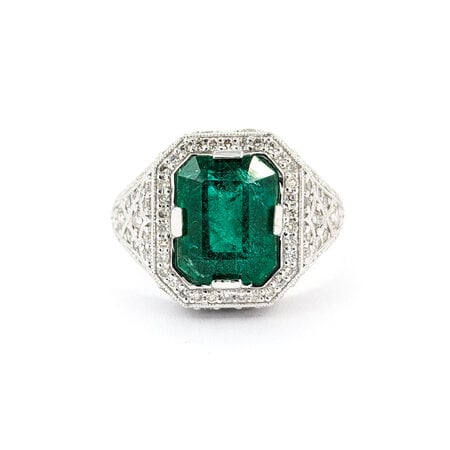 Ring .80ctw Round Diamonds 3.31ct Emerald Platinum sz7 224060184