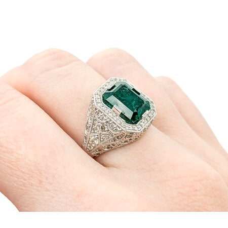 Ring .80ctw Round Diamonds 3.31ct Emerald Platinum sz7 224060184