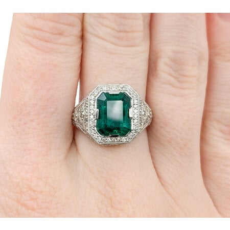 Ring .80ctw Round Diamonds 3.31ct Emerald Platinum sz7 224060184