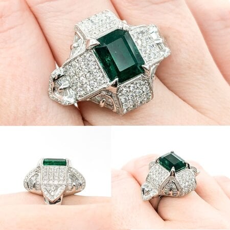 Ring 2.29ctw Round/Baguette Diamonds 3.35ct GIA Emerald Platinum sz7 224060167