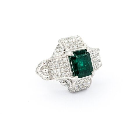 Ring 2.29ctw Round/Baguette Diamonds 3.35ct GIA Emerald Platinum sz7 224060167