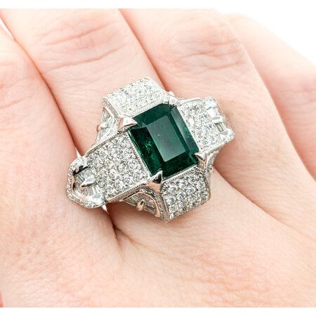 Ring 2.29ctw Round/Baguette Diamonds 3.35ct GIA Emerald Platinum sz7 224060167