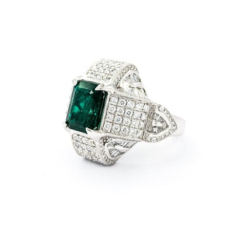 Ring 2.29ctw Round/Baguette Diamonds 3.35ct GIA Emerald Platinum sz7 224060167