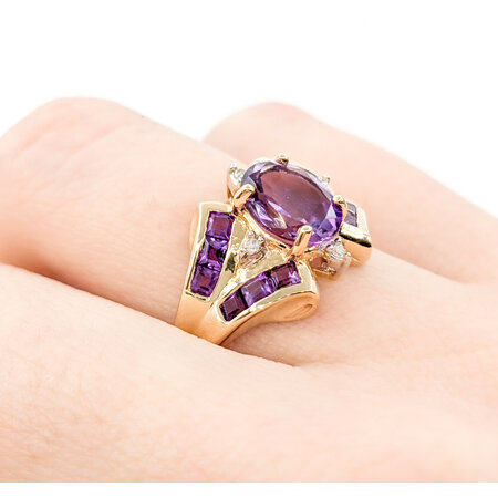 Ring .02ctw Round Diamonds 1.30ctw Amethyst 14ky sz6.5 224060195