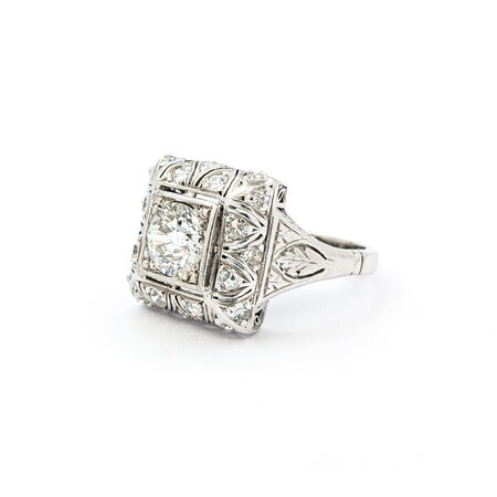 Ring Art Deco .65ct Old Mine Cut Diamond .40ctw Diamonds Platinum (14k White Gold Shank) sz4 224060751