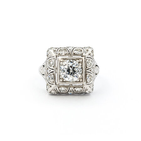 Ring Art Deco .65ct Old Mine Cut Diamond .40ctw Diamonds Platinum (14k White Gold Shank) sz4 224060751