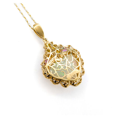 Pendant W/Chain 1.20ctw Round Diamonds 13.58ct Opal 2.28ctw Sapphires 51x30mm 14ky 18" 224061256