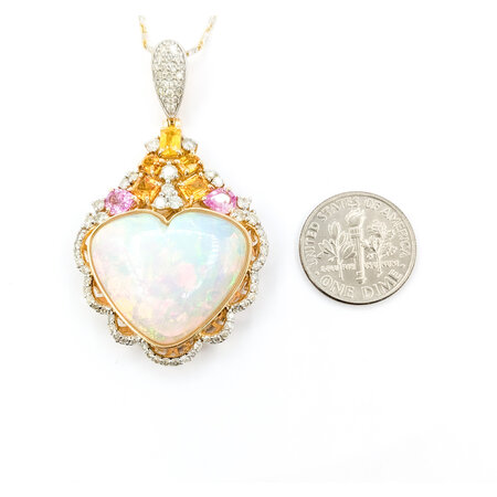 Pendant W/Chain 1.20ctw Round Diamonds 13.58ct Opal 2.28ctw Sapphires 51x30mm 14ky 18" 224061256