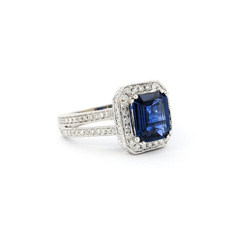 Ring Halo .82ctw Round Diamonds 2.29ct Sapphire 18kw sz6.25 224060170