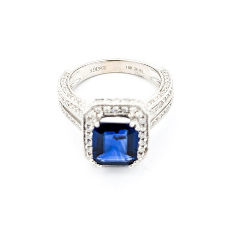 Ring Halo .82ctw Round Diamonds 2.29ct Sapphire 18kw sz6.25 224060170