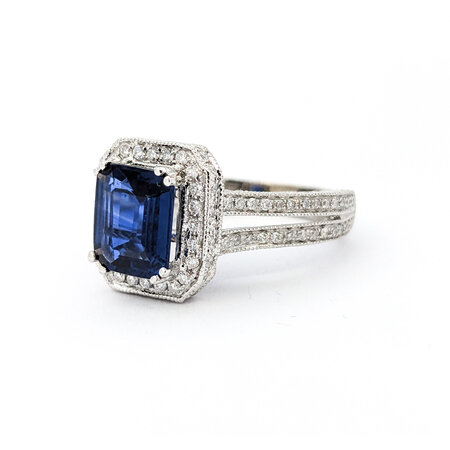 Ring Halo .82ctw Round Diamonds 2.29ct Sapphire 18kw sz6.25 224060170