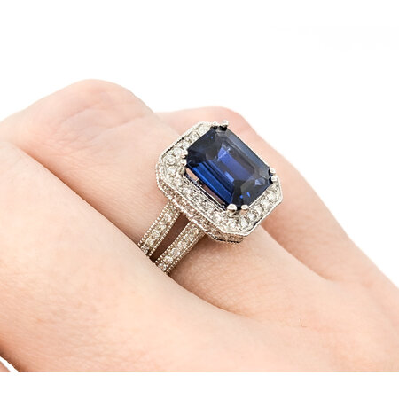 Ring Halo .82ctw Round Diamonds 2.29ct Sapphire 18kw sz6.25 224060170