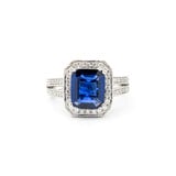  Ring Halo .82ctw Round Diamonds 2.29ct Sapphire 18kw sz6.25 224060170