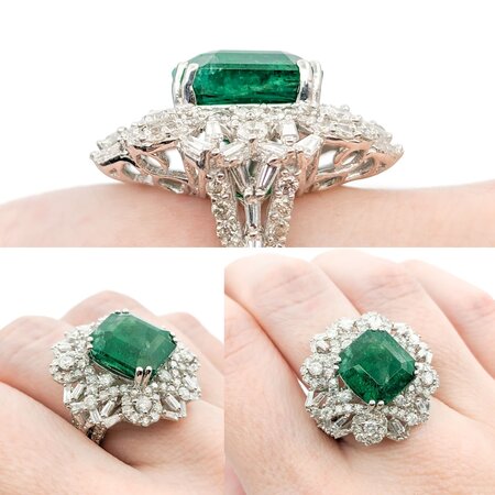 Ring 2.56ctw Round/Baguette Diamonds 8.24ct Emerald 14kw sz7.25 224060182