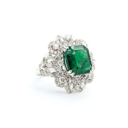 Ring 2.56ctw Round/Baguette Diamonds 8.24ct Emerald 14kw sz7.25 224060182