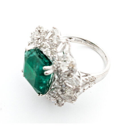 Ring 2.56ctw Round/Baguette Diamonds 8.24ct Emerald 14kw sz7.25 224060182