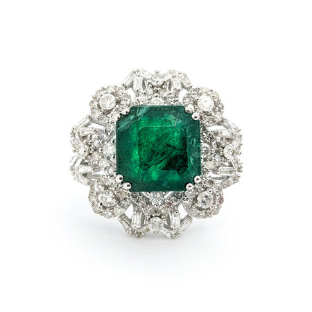 Ring 2.56ctw Round/Baguette Diamonds 8.24ct Emerald 14kw sz7.25 224060182