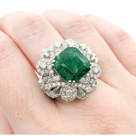 Ring 2.56ctw Round/Baguette Diamonds 8.24ct Emerald 14kw sz7.25 224060182