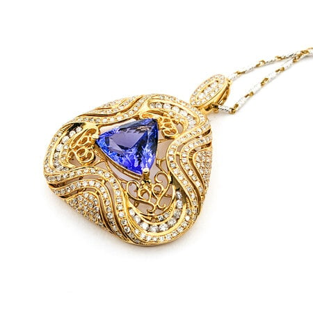 Necklace 2.24ctw Round Diamonds W/Fancy TT Chain 3.87ct Tanzanite 14ky 18"" mm 224062250