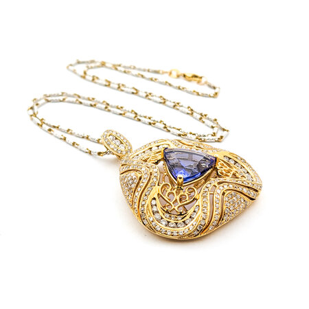 Necklace 2.24ctw Round Diamonds W/Fancy TT Chain 3.87ct Tanzanite 14ky 18"" mm 224062250