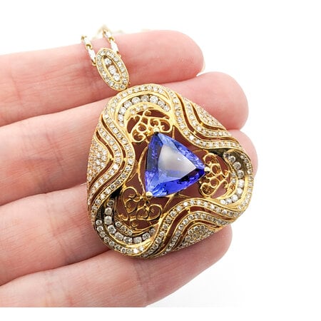 Necklace 2.24ctw Round Diamonds W/Fancy TT Chain 3.87ct Tanzanite 14ky 18"" mm 224062250