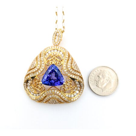 Necklace 2.24ctw Round Diamonds W/Fancy TT Chain 3.87ct Tanzanite 14ky 18"" mm 224062250