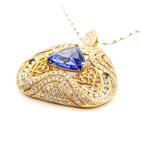 Necklace 2.24ctw Round Diamonds W/Fancy TT Chain 3.87ct Tanzanite 14ky 18"" mm 224062250