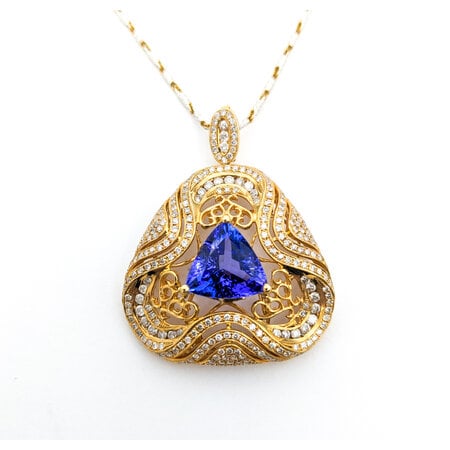 Necklace 2.24ctw Round Diamonds W/Fancy TT Chain 3.87ct Tanzanite 14ky 18"" mm 224062250