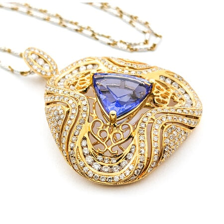 Necklace 2.24ctw Round Diamonds W/Fancy TT Chain 3.87ct Tanzanite 14ky 18"" mm 224062250